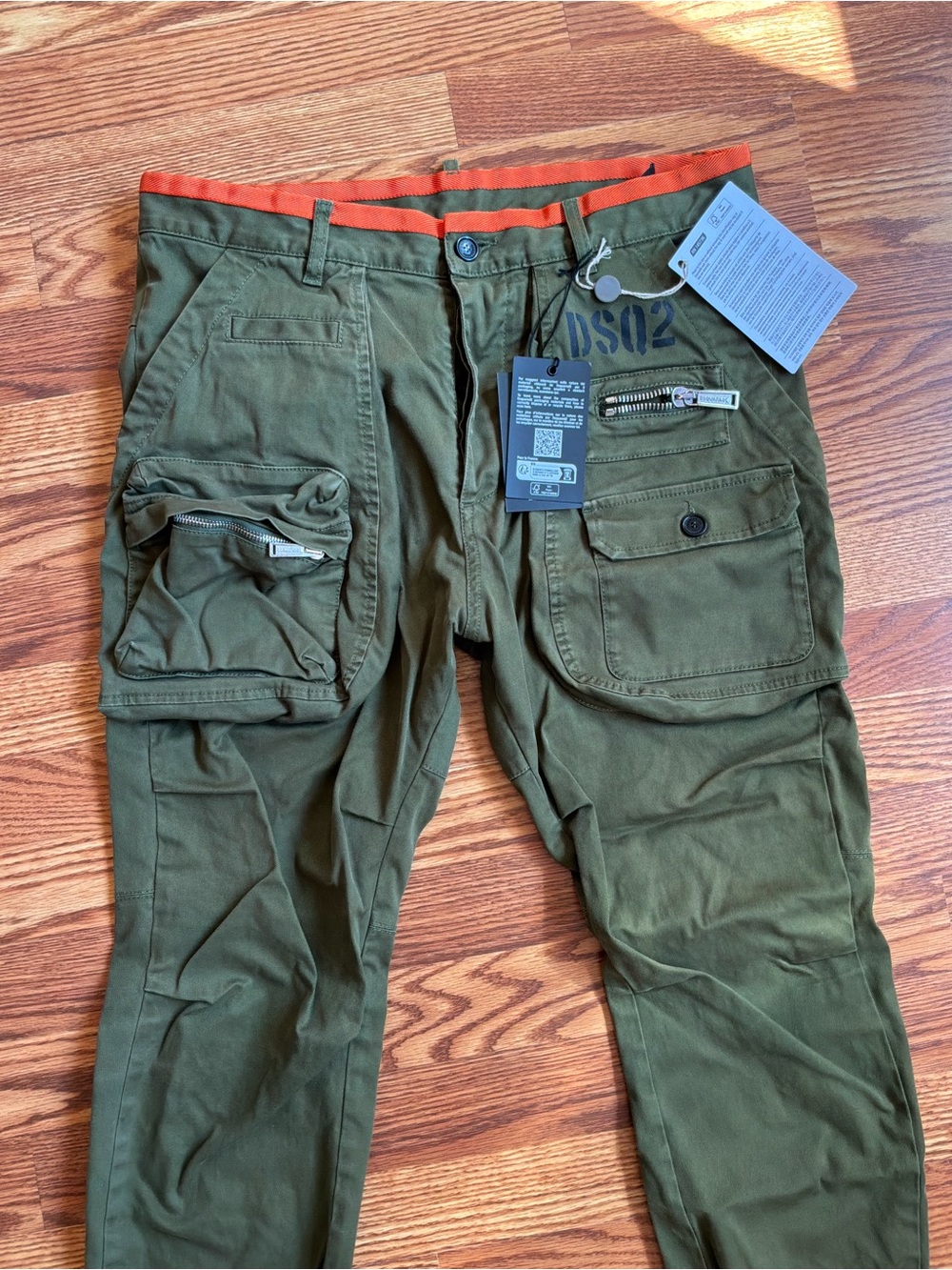 Dsquared2 Olive Green Men’s Cargo Pants with Orange Trim